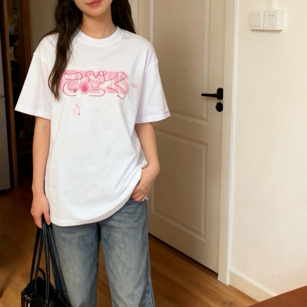 CB Casual Graphic T-Shirt - White with Pink Design